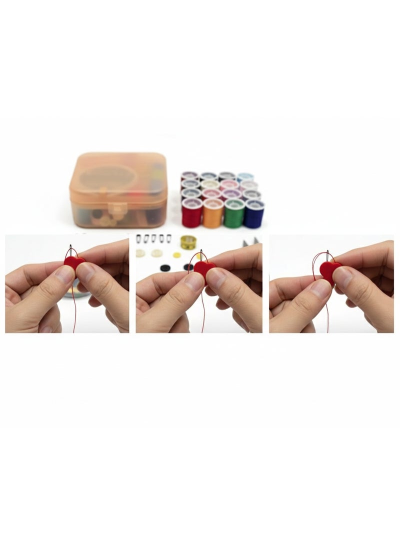 طقم خياطة متكامل 72 قطعة في علبة شفافة محكمة الغلق – حقيبة خياطة محمولة متعددة الاستخدامات للإصلاحات السريعة والسفر والمنزل – خيوط بوليستر متعددة الألوان، 30 إبرة يدوية، مقص U حاد، شريط قياس 150 سم، دبابيس أمان، أزرار، كشتبان ولضامة إبر – Sewing Kit Portable All In One Box - Image 2